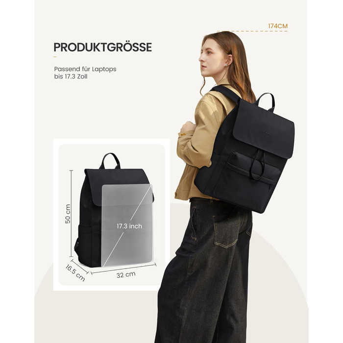 LOVEVOOK Рюкзак для жінок, 17.3 дюйми, рюкзак для школи, водонепроникний, для підлітків, легкий, з відділенням для ноутбука, для університету, школи, подорожей, роботи, чорний