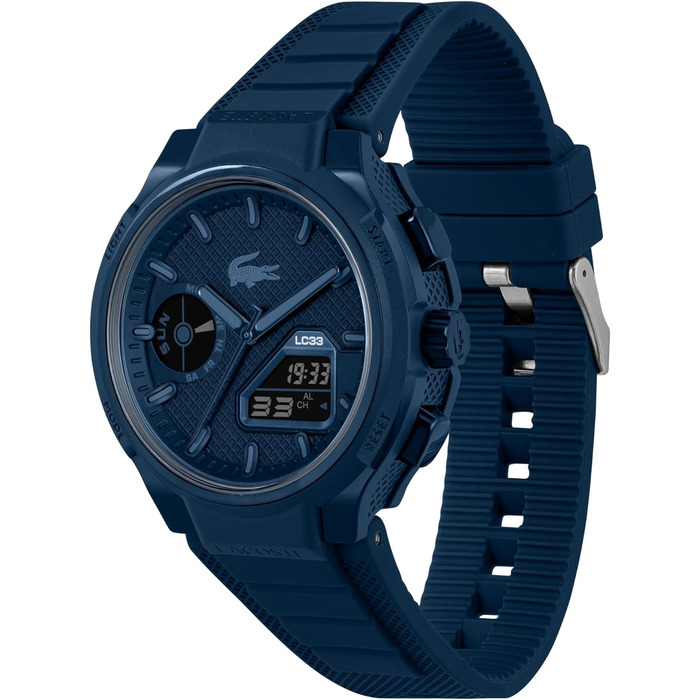 Годинник Lacoste LC33 чоловічий/жіночий з кварцовим механізмом, силіконовий ремінець, аналогово-цифровий дисплей, блакитний колір