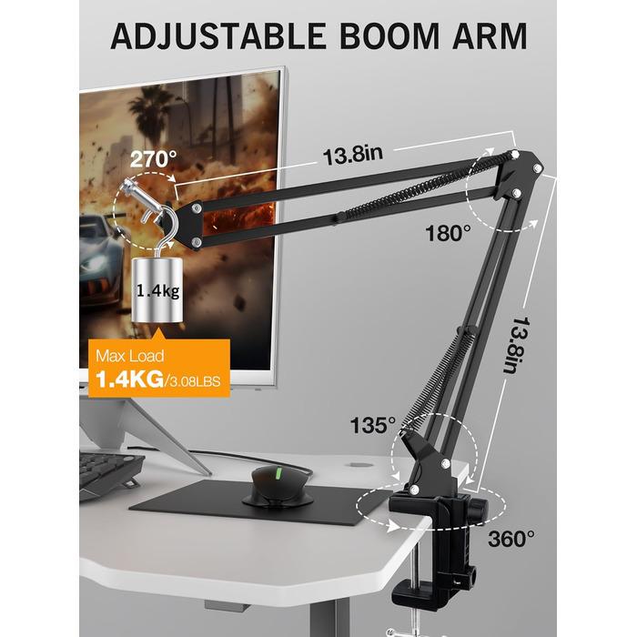 Тримач для мікрофона SUNMON для Razer Seiren X - регульований кріплення з адаптером 3/8' - 5/8'