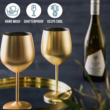 Набір келихів для вина Oak & Steel, 2 шт., 550 мл, матове золото, небиткі, подарунковий набір для дому, бару, весілля, ювілею, вечірки, кемпінгу