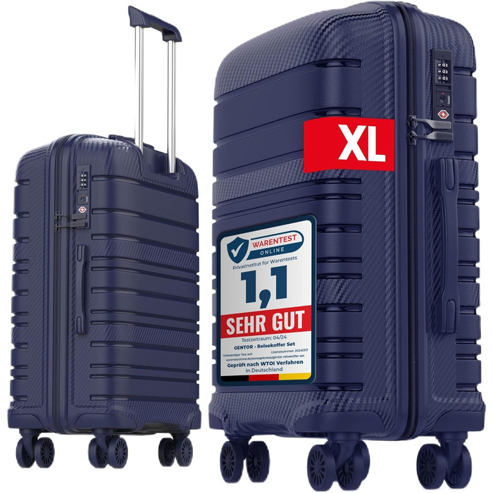 Чемодан GENTOR великий з колесами 64x44x24 см – легкий жорсткий чемодан Trolley з TSA-замком – валіза з жорстким корпусом для подорожей та відпочинку (XL, темно-синій)