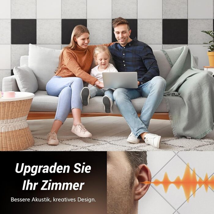 Акустичні панелі TONOR самоклеючі, квадратні 30x30x0.9 см, шумоізоляційні плити з поліестеру високої щільності для стін, стелі та дверей, 36 шт, білі