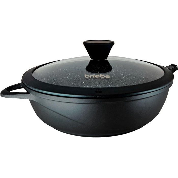 Набір посуду Induktion BRIEBЕ 12-ти частинний: 4 казани з алюмінію, 2 сковорідки з антипригарним покриттям ILAG GRANITEC (без PFOA), кришки зі скла, рукавички з силікону. Підходить для індукційних, газових плит та духовки.
