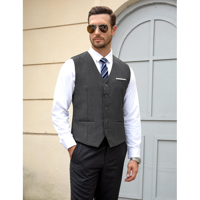 Жилет чоловічий Weste Herren однобортний Slim Fit V-подібний виріз, однотонний для весілля, темно-сірий, розмір 3XL