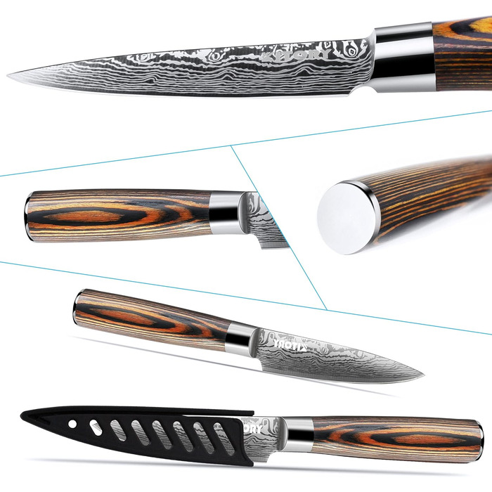 Японський кухонний ніж Kiritsuke Kochmesser 20 см, професійний шеф-ніж з нержавіючої сталі, захист леза, ручка з паккавуда, серія FLAMINGO