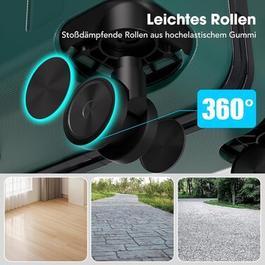 Набір валіз, багажний набір, ролер, валіза на колесах 5шт, ABS пластик, TSA замок, містить 1 сумочку та 1 косметичку, 4 колеса, телескопічна ручка з алюмінію (рожеве золото) (темно-зелений)