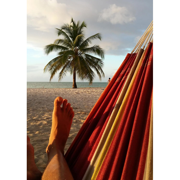 Гамак AMAZONAS Barbados XL, ручна робота, Бразилія, до 200 кг, 230x150 см, для 1-2 осіб, різнокольоровий, довжина 340 см (Acerola)