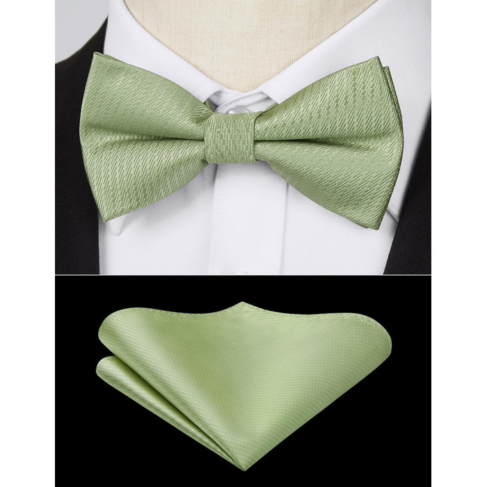Енлізіон краватка-метелик для чоловіків з кишеньковим хустинкою - Комплект краватки-метелика та хустинки для весілля, костюма, з подарунковою коробкою (світло-зелений)
