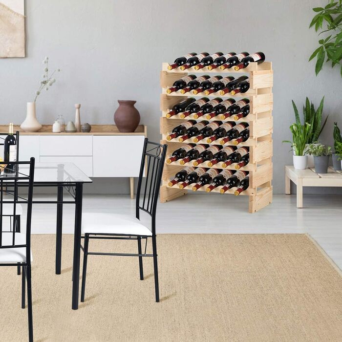 COSTWAY Wooden Wine Rack, Stackable, Bottle Rack for 36 Bottles, Wine Stand with 6 Levels, Wooden Shelf, Bottle Holder for Kitchen, Dining Room, Bar, Cellar, 63 x 28 x 85 cm