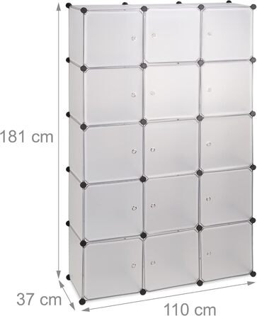 Relaxdays Clothes Rack System with 11 Compartments, Wardrobe with 2 Clothes Rails, DIY Plastic Plug-in Shelf, White (Transparent)