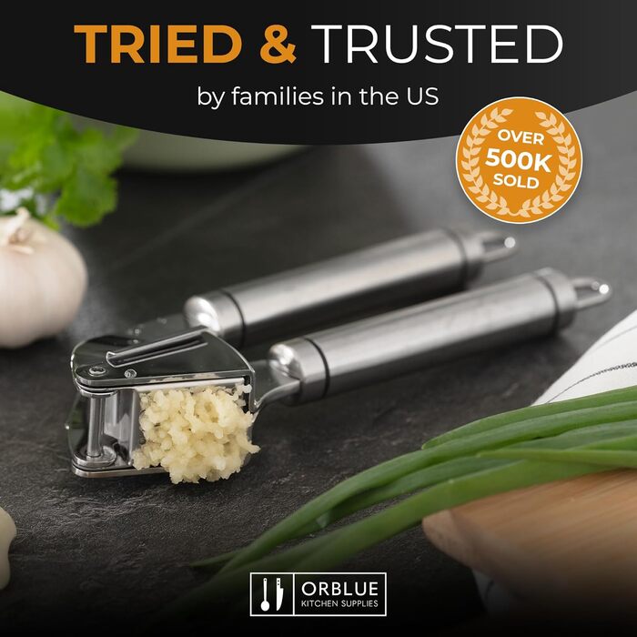 Преміум-прес для часнику ORBLUE з нержавіючої сталі – професійний, легко миється, сріблястий