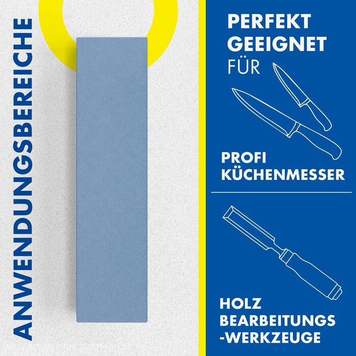 Точило для ножів Zische Missarka Blue - професійне з каменю з корунду, 200x60x25 мм, 2 зернистості FEPA 500/1200