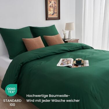 Комплект постільної білизни 135x200/80x80 зелений бавовна 4-х частинний, комплект постільної білизни Salbeigrün 2x135x200 + 2x80x80, постільна білизна ÖKO-TEX Aesthetic 100% бавовна з блискавкою (темно-зелений, 2-х частинний | 155x220cm)