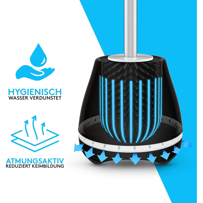 Щітка для унітазу Meister Faktur чорна - з дихаючою підставкою, антибактеріальна, для ефективного прибирання