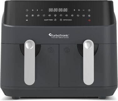 Аерофритюрниця TurboTronic Doppel XXL 9л (2х4.5л) з цифровим керуванням, сіра - фритюрниця без олії, 12 програм