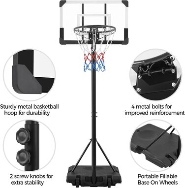 Yaheetech Adjustable Height Basketball Hoop Stand with Wheels - Indoor/Outdoor Basketball System, Water/Sand Fillable Base, 216-246cm