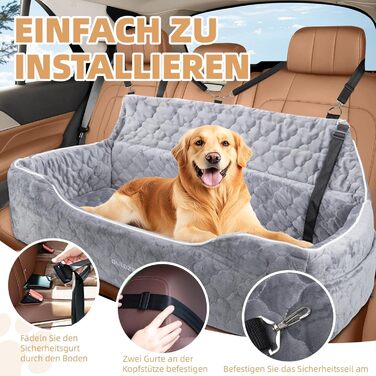AutoZen Dog Car Seat for Medium to Large Dogs up to 54 lbs - Washable & Removable Pet Seat Cover for Back Seat, Grey
