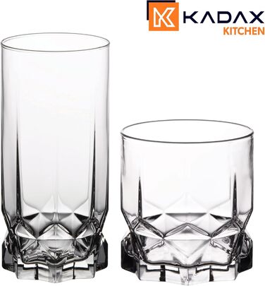 KADAX Drinking Glasses Set of 6, made of high-quality glass, water glasses, thick-walled juice glasses, fluted glasses for water, drinks, cocktail glasses, beverage glasses (12-piece SET 6x325ml tall + 6x325ml short)