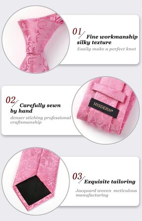 Краватка для чоловіків HISDERN на весілля з хустинкою, візерунок Paisley, формальна класична краватка та хустинка для чоловіків (N-Рожевий)