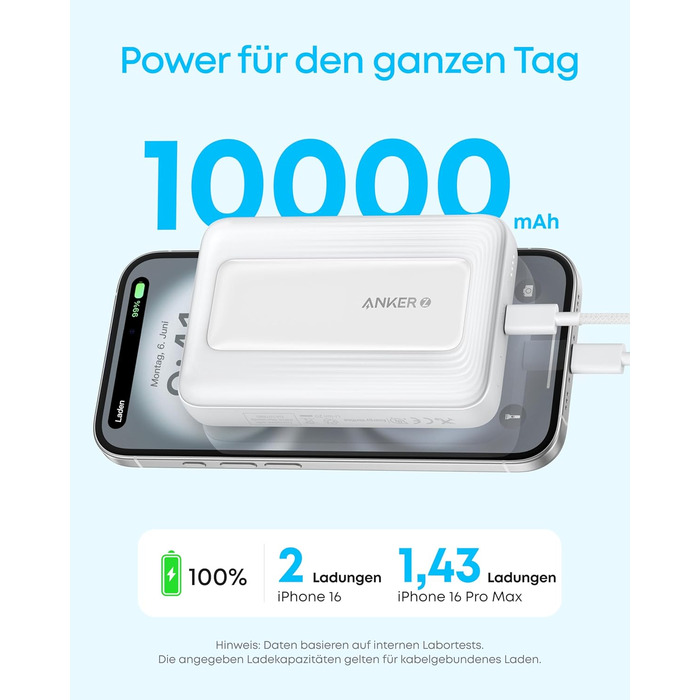 Anker Zolo Powerbank магнітна, 10000mAh, 30W, бездротова зарядка, для iPhone 17/16/15, AirPods та інших пристроїв (Блакитний)