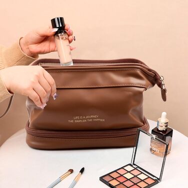 Косметичка для жінок Abiudeng: велика, водонепроникна, з відділенням для пензлів. Ідеальна для подорожей та зберігання макіяжу. Колір: коричневий