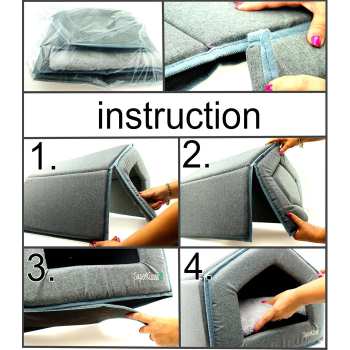 Будка для собак SuperKissen24: лежанка, переноска для собак та котів, 50x64x45 см, водовідштовхувальний матеріал, сірий колір, XL