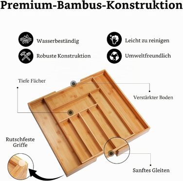 Органайзер для столових приборів Dynamic Gear Bambus, розширюваний, 7 відділень, для кухонних шухляд