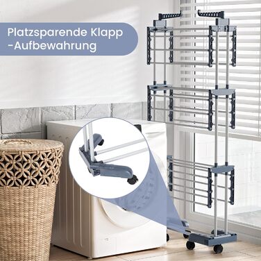 Клатковий сушильник для білизни Turm з 6 крил та 2 обертовими бічними крилами - сірий S