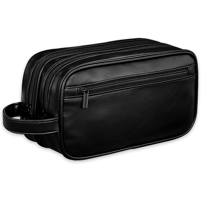 Чоловіча косметичка-рюкзак, чорна, з водовідштовхувального PU-шкіри, двошарова, з мокрим/сухим відділенням
