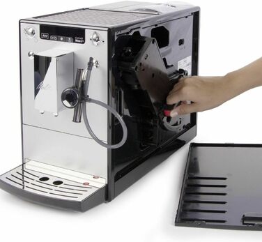 Melitta Solo & Perfect Milk – Fully Automatic Coffee Machine with Milk System, Cappuccino Machine for coffee or cappuccino, silver. Silver Fully Automatic Coffee Machine.