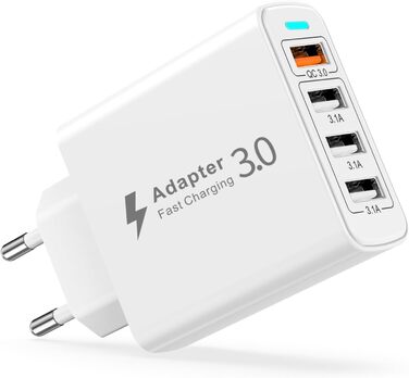Багатопортовий зарядний пристрій USB з Quick Charge 3.0, 33W, 4 порти для iPhone 16/15/14/13/12/11/X, Samsung S24/S23/S21 та смартфонів