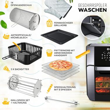 Мультипечі Airfryer Balter HL-1200 XXL: аерофритюрниця, міні-духовка та дегідратор 12л, 10 програм, чорна