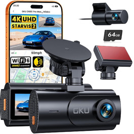 Автомобільний відеореєстратор GKU D600ProMax 4K Ultra HD з передньою та задньою камерами, сенсором STARVIS 2, WiFi 6 та карткою пам'яті SD