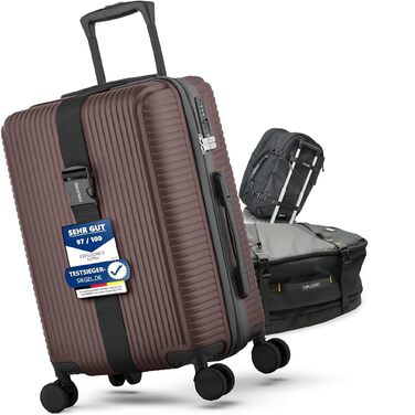 Чемодан ручної поклажі 55x40x20см з ручкою-телескопом, міцний валіза з ABS-пластику з TSA-замком, коричневий, з колесами