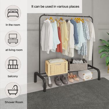 JIUYOTREE Clothes Rack, Coat Rack, Metal Clothes Bar, Durable Clothes Rack with Bottom Frame for Coats, Skirts, Shirts, Sweaters, White (Black)