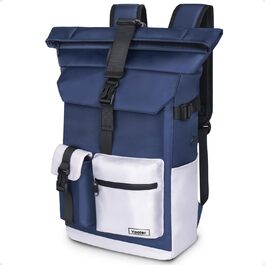 Roll-Top Backpack Waterproof, 27L Large Backpack Men Women, School Backpack with 17.3 inch Laptop Compartment, Travel Backpack Hiking Backpack for Business, Work, University, Travel, Leisure (Blue)