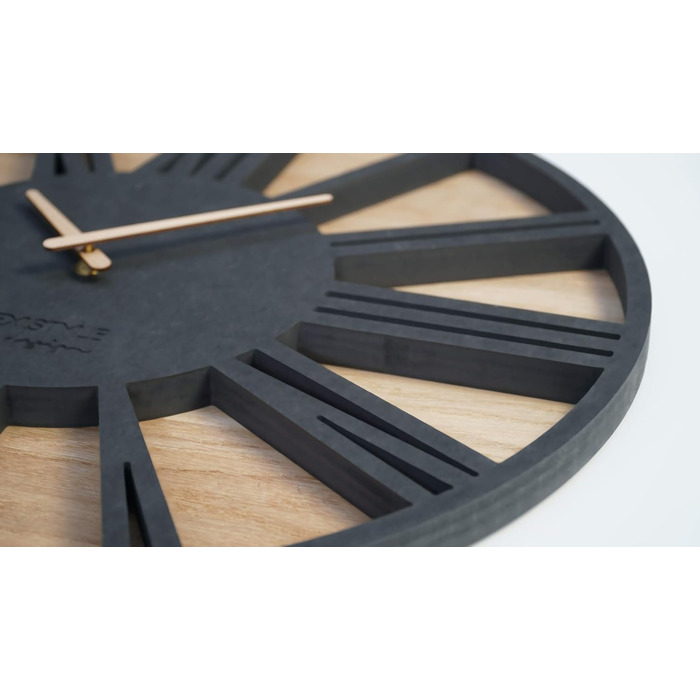FLEXISTYLE Large Wall Clock Without Ticking Sounds, Wood Art Black, Living Room, Bedroom, Made in EU, z216-2 (50cm)