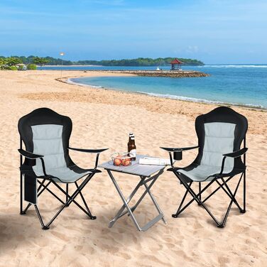 WOLTU Набір складаних стільців для кемпінгу 2 шт., чорний + світло-сірий, для риболовлі, саду, тераси, пікніка