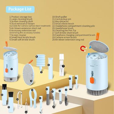 Набір для чищення 20-в-1 для AirPods, ноутбуків, телефонів, клавіатур – Професійний набір для очищення екранів з мікрофіброю, щітками, USB-відсмоктувачем Critin-20-in-1 blue