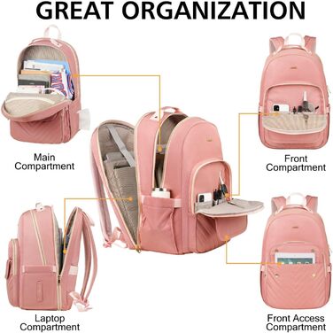 Жіночий рюкзак для ноутбука 17,3 дюйма: стильний рюкзак для дівчат-підлітків, студентів та вчителів, ідеальний для навчання, роботи та офісу (15.6', Рожевий)