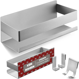 Поличка для душу з нержавіючої сталі S304 - без свердління, монтаж на клейкій стрічці, срібляста, для ванної кімнати