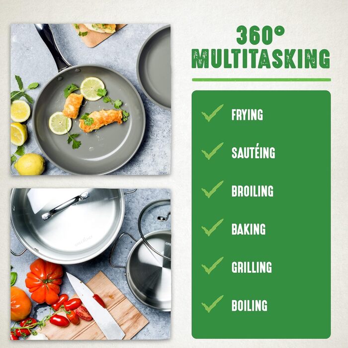 Каструля GreenChef Profile Plus 18 см, 2,1 л, антипригарна кераміка, нержавіюча сталь, з кришкою із загартованого скла, PFAS-free, для індукції, жароміцна до 200°C, срібляста, сіра всередині