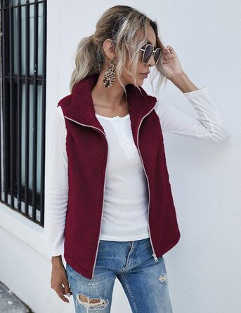 Жіноча жилетка Rapbin з м'якого флісу Teddy, тепла безрукавка на осінь/зиму, плюшева куртка, легка повсякденна однотонна жилетка, жіночий осінній плащ XXL, бордовий колір