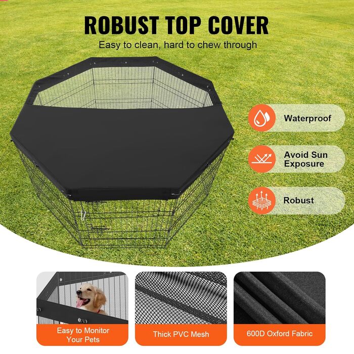 Laufstall для собак VEVOR, 8 панелей, 76 x 61 см, металевий, з дверцятами, Oxford 600D, для собак, котів та інших дрібних тварин