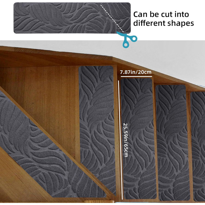 Килимки на сходи YISUN 15 шт., антиковзні, самоклейні, прямокутні 20x65 см, сірі. Для дітей, літніх людей та собак (внутрішній/зовнішній)