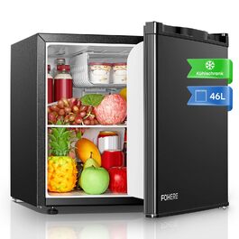 Міні-холодильник 46л з відділенням для льоду, чорного кольору. Енергоефективний, з регулюванням температури та змінним напрямком відкривання дверцят. Ідеально підходить для кухні, офісу, спальні, готелів та невеликих квартир.