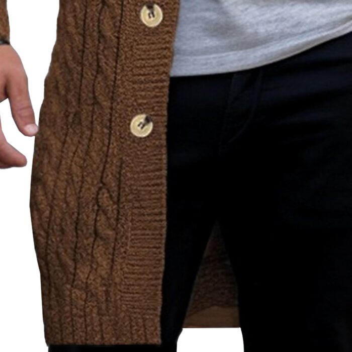 Чоловіча в'язана жилетка з коміром-шарфом, в'язана жилетка на ґудзиках, в'язана жилетка з перекрученим в'язанням, стильна жилетка (колір: верблюжий, XXL)