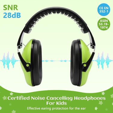 Навушники захисні дитячі Floriogra (2 шт) - капсульні, складані, для захисту слуху від шуму, зелені, 3-16 років