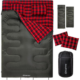 KingCamp 2-Person Sleeping Bag - Winter Warm Outdoor Sleeping Bag for Camping & Travel - 3-4 Season, Lightweight, with Flannel Pillows
