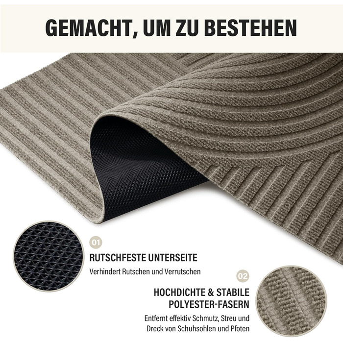 Привідний килимок FEOMOS 60x90 см для дому та вулиці, протиковзний вологопоглинаючий килим для вхідних дверей, коридору, балкона та кухні, бежевий, можна прати